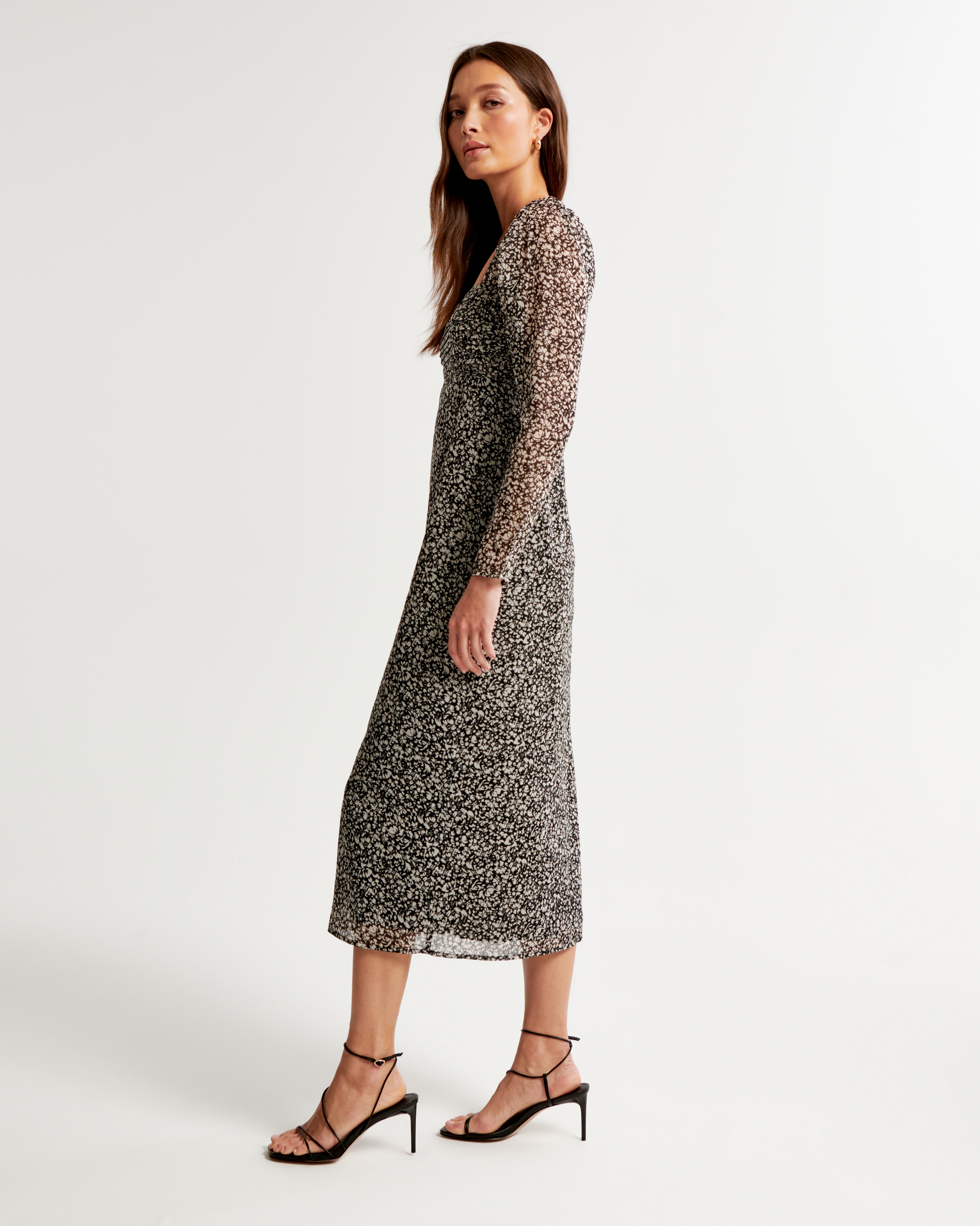 Women's The A&F Emerson Chiffon Long-Sleeve Midi Dress | Women's Clearance  | Abercrombie.com