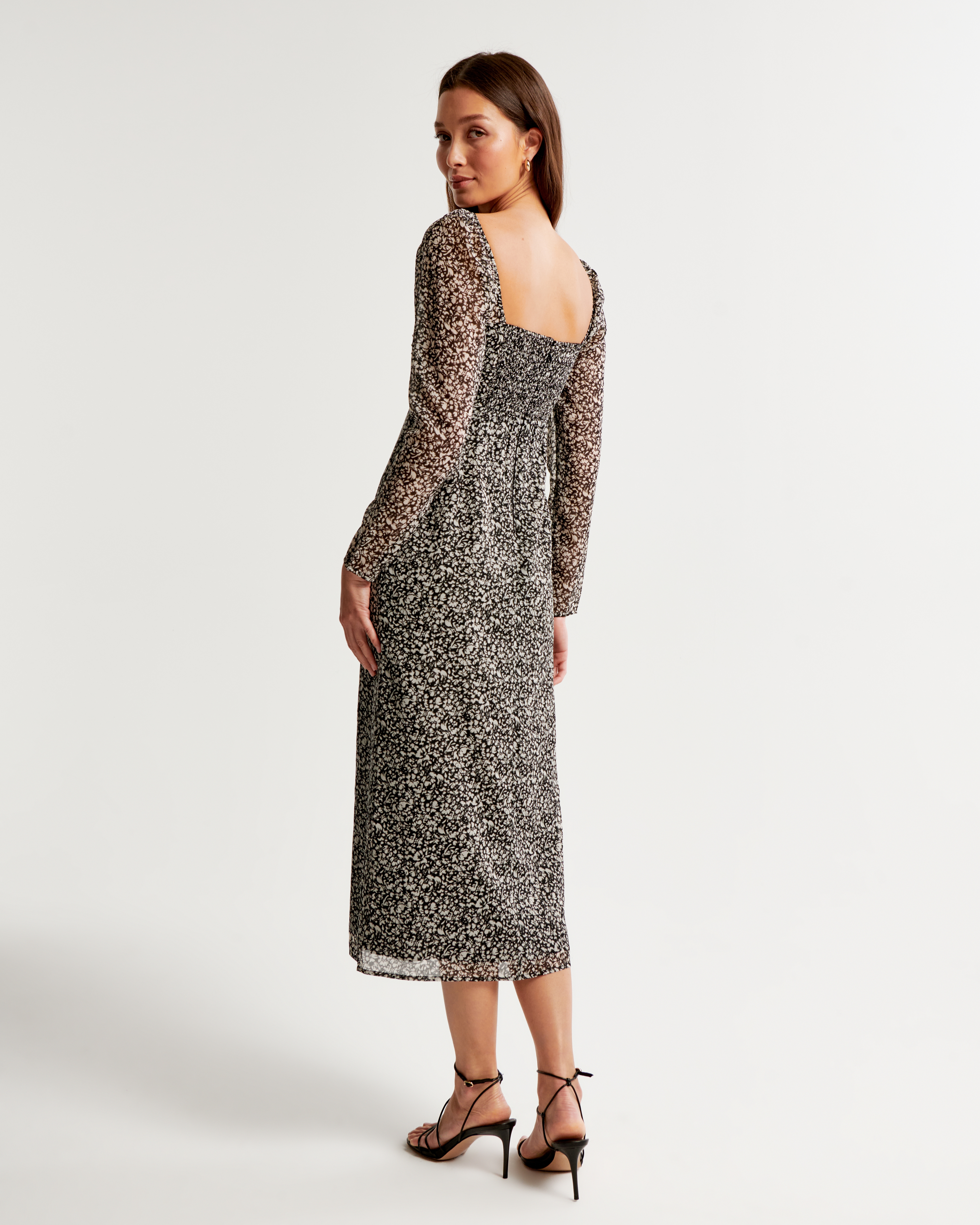 Women's The A&F Emerson Chiffon Long-Sleeve Midi Dress | Women's Clearance  | Abercrombie.com