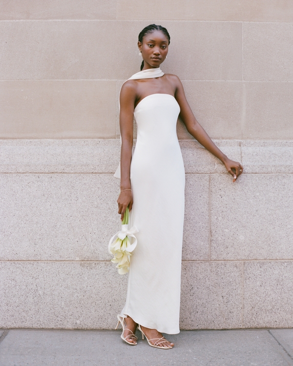 Strapless Scarf Maxi Dress, White