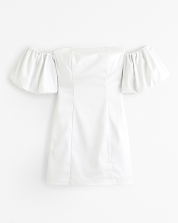 Puff sleeve off shoulder corduroy mini dress