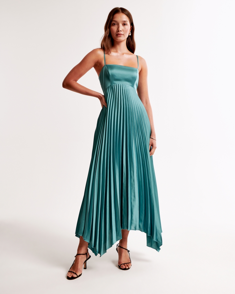 The A&F Giselle Clasp-Back Pleated Midi Dress