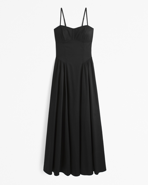 Dipped-Waist Sweetheart Maxi Dress, Black