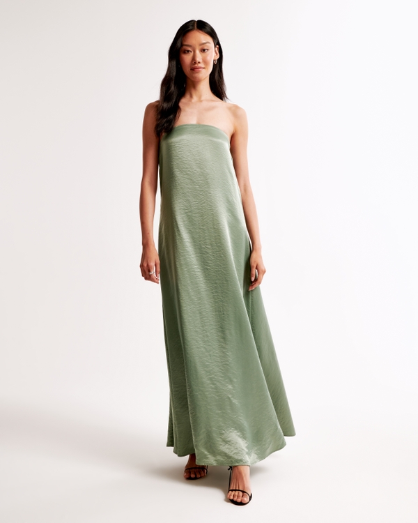 Strapless Trapeze Maxi Dress, Lush Green
