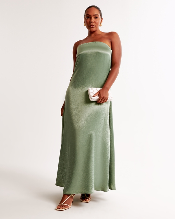 Strapless Trapeze Maxi Dress, Lush Green