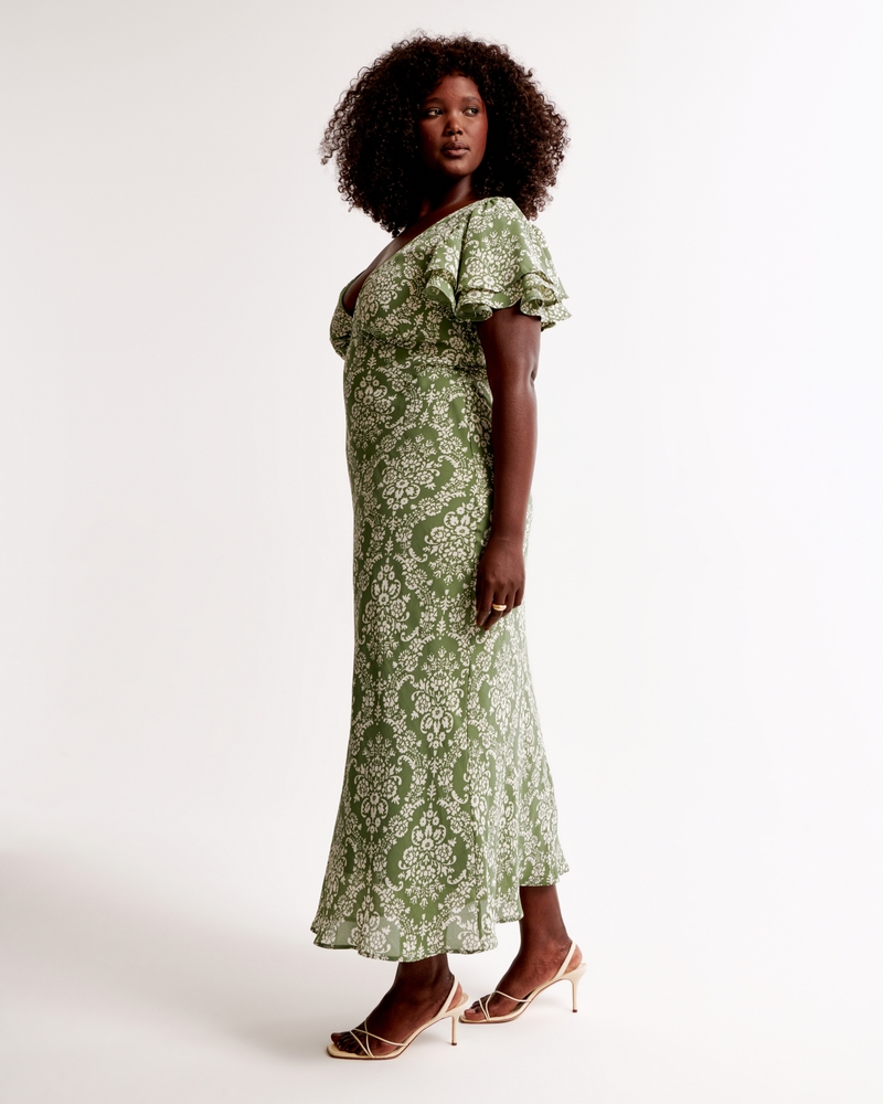 Ruffle Sleeve Slip Maxi Dress