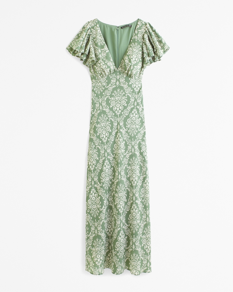 Ruffle Sleeve Slip Maxi Dress