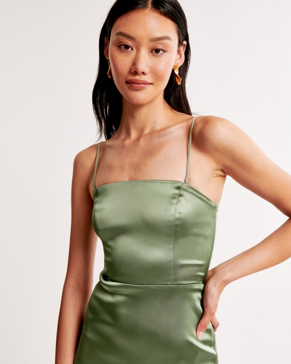 Strapless Satin Sculpt Maxi Dress, Green view 2