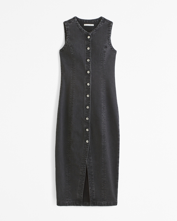 The A&F Mara High-Neck Vest Midi Dress, Black view 1