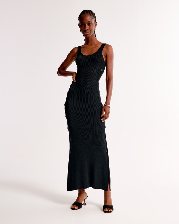 Scoopneck Maxi Sweater Dress, Black