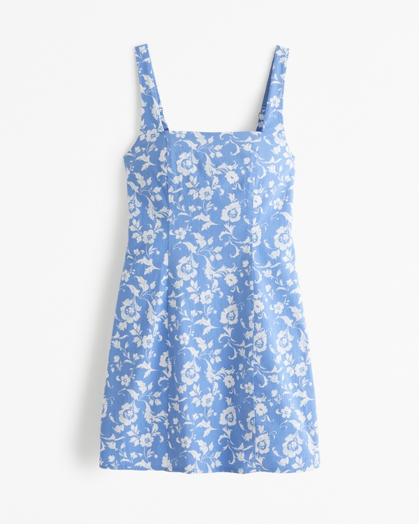 Stretch Squareneck Mini Dress, French Blue Floral