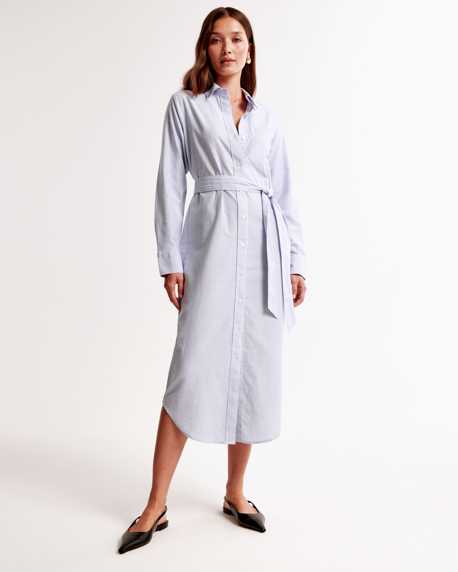 Long-Sleeve Belted Shirt Dress