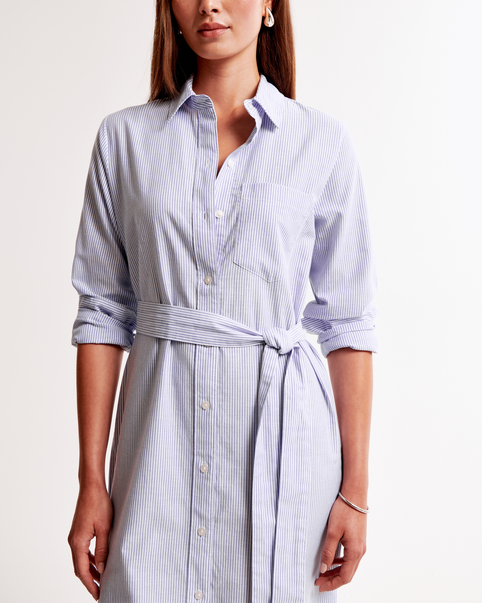 Long-Sleeve Belted Shirt Dress
