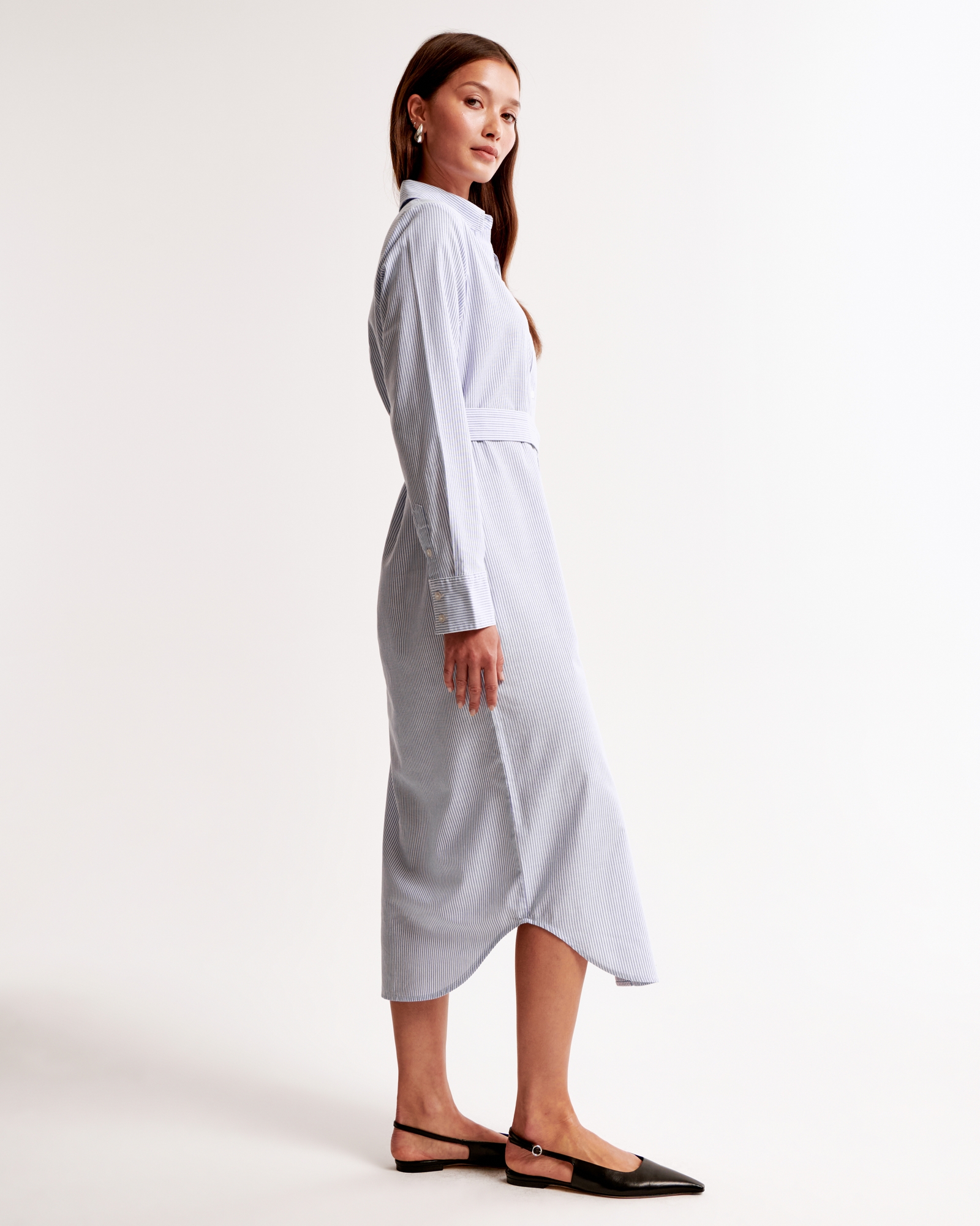 Long-Sleeve Belted Shirt Dress