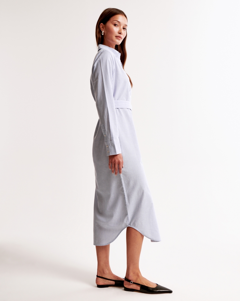 Long-Sleeve Belted Shirt Dress