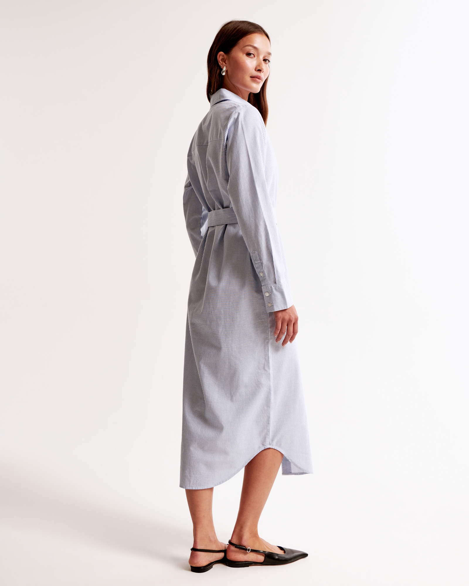 Long-Sleeve Belted Shirt Dress