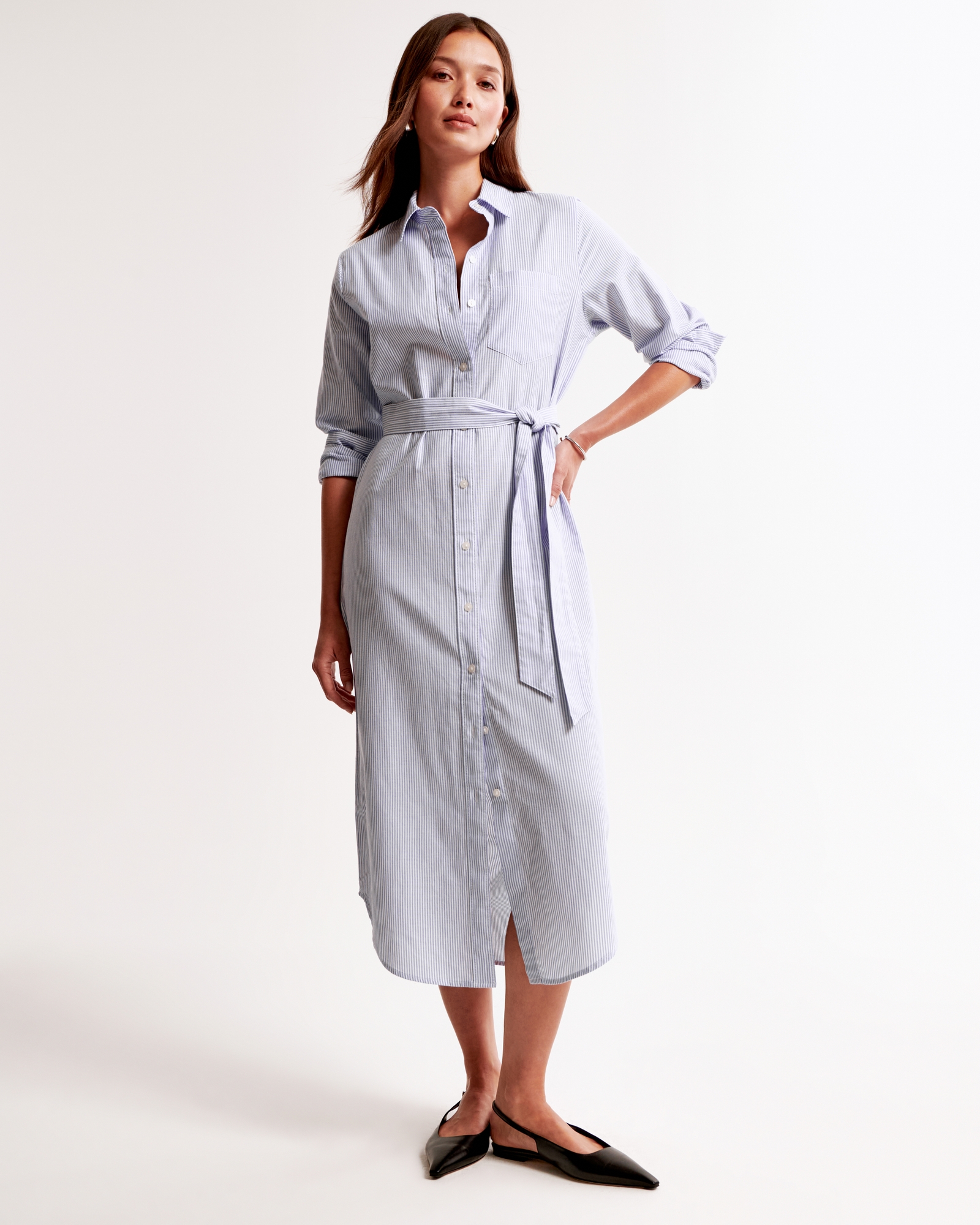 Long-Sleeve Belted Shirt Dress