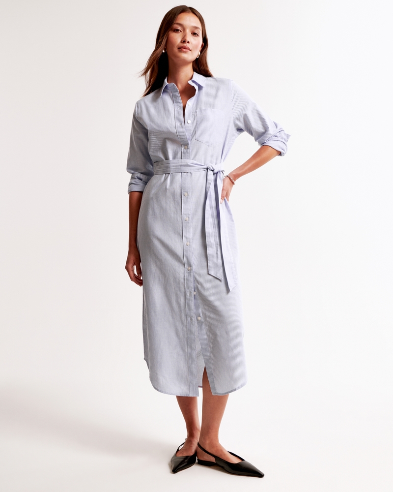 Long-Sleeve Belted Shirt Dress