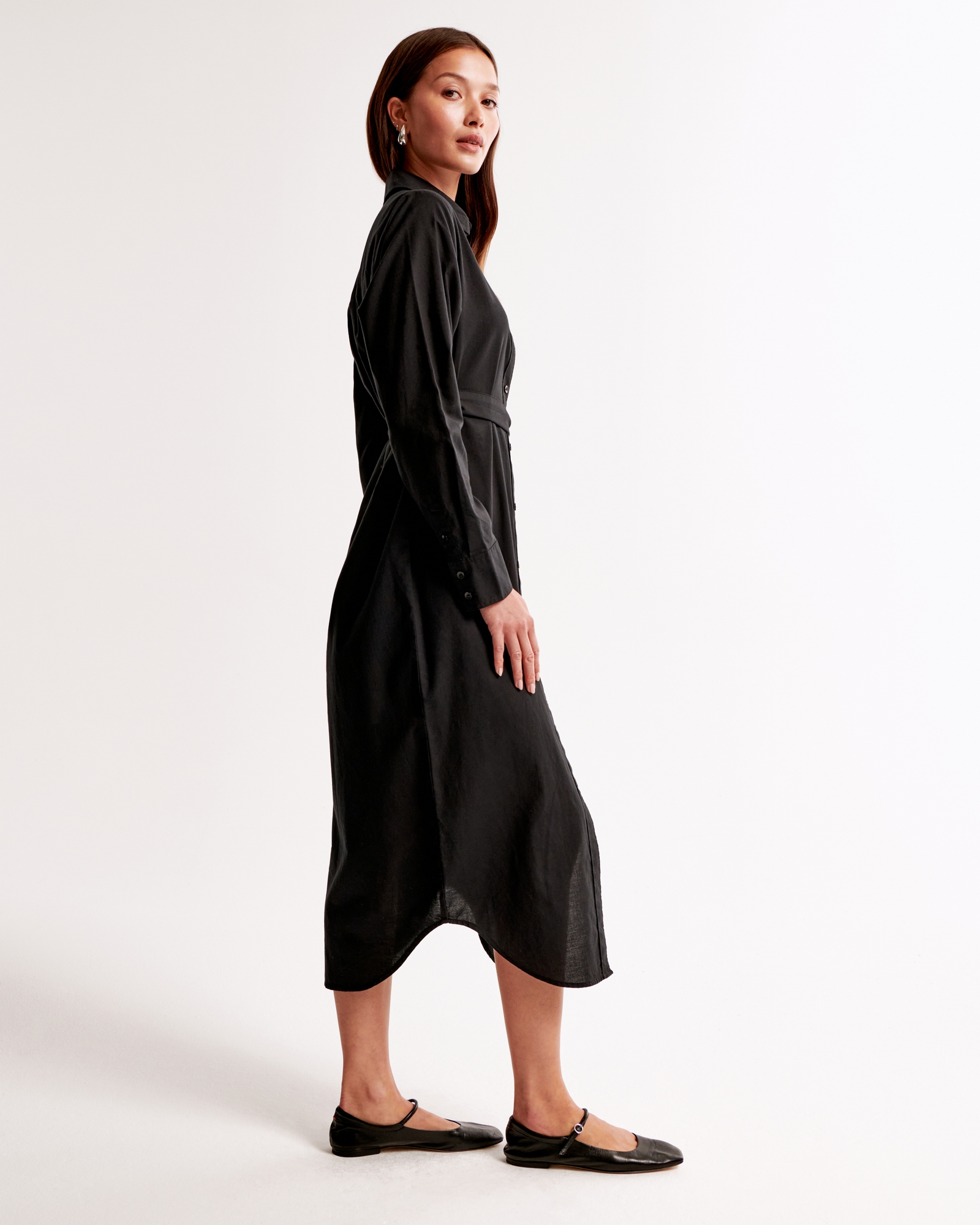 Long-Sleeve Belted Shirt Dress