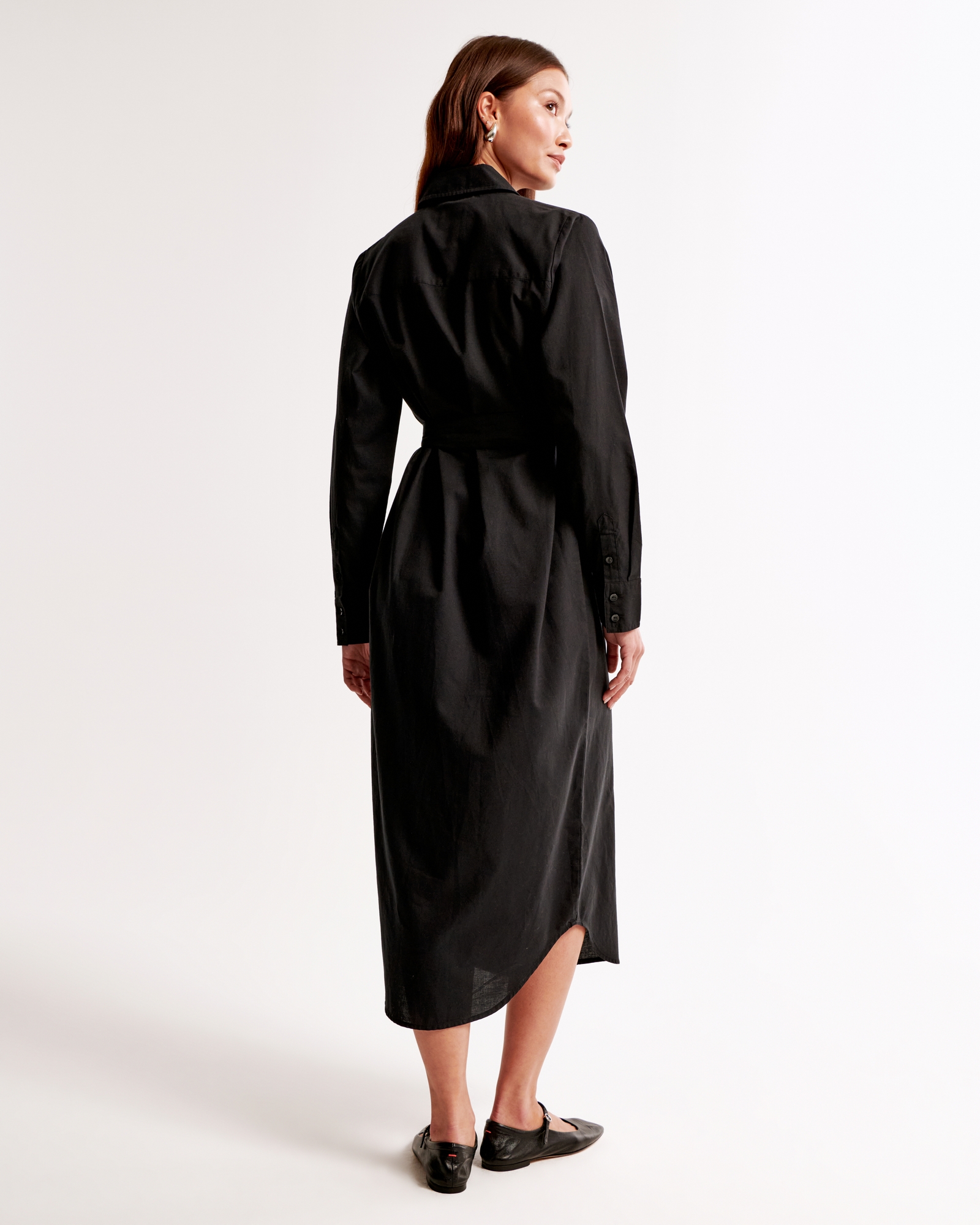 Long-Sleeve Belted Shirt Dress