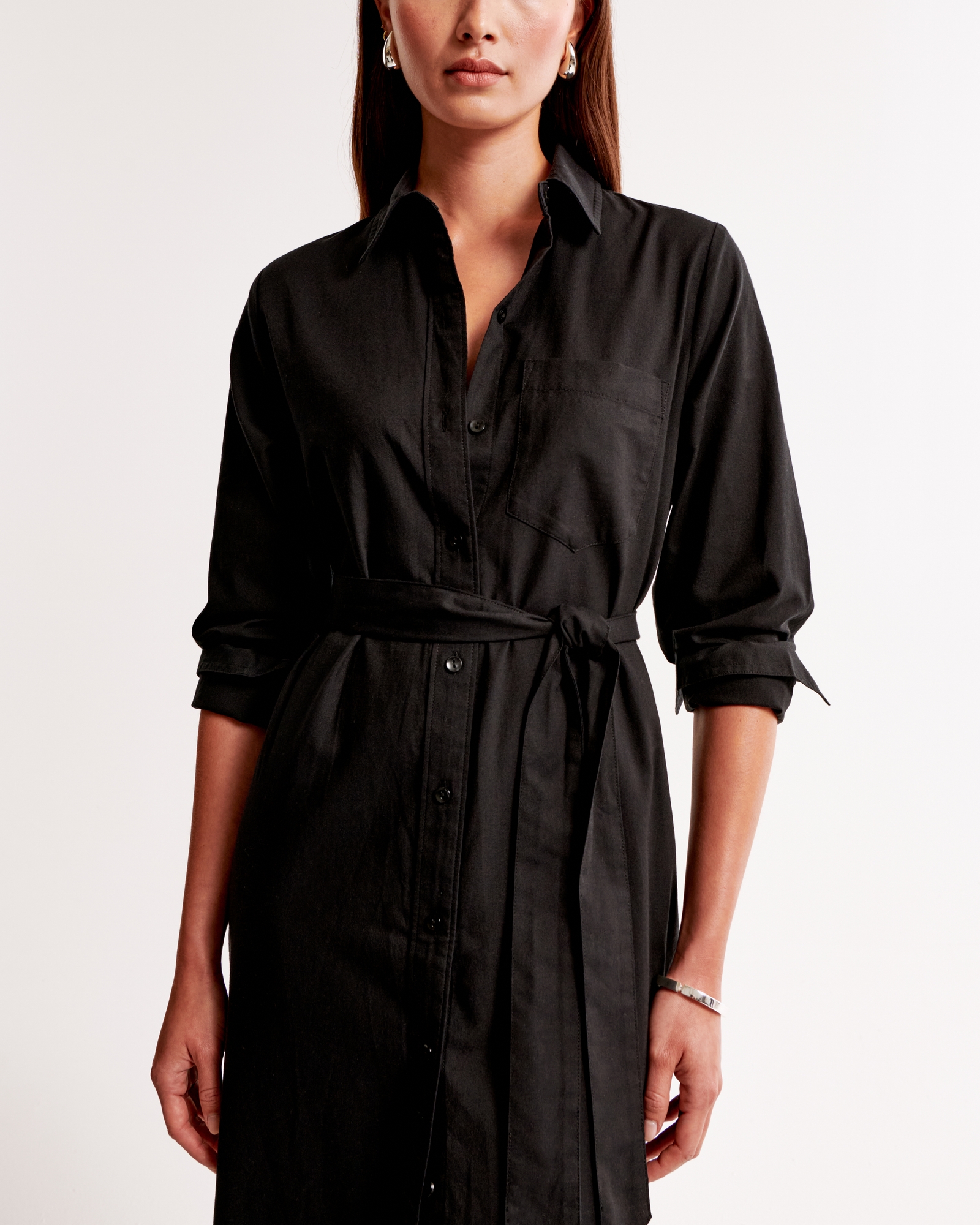 Long-Sleeve Belted Shirt Dress