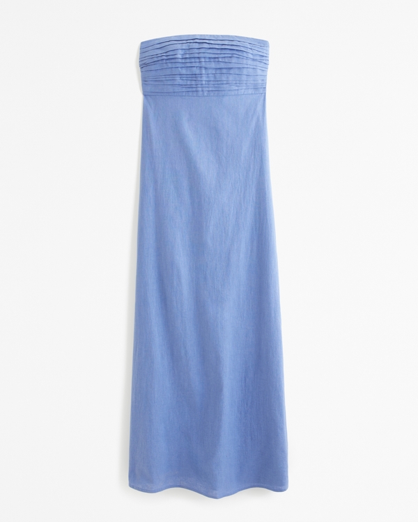 Emerson Strapless Linen-Blend Maxi Dress, Blue
