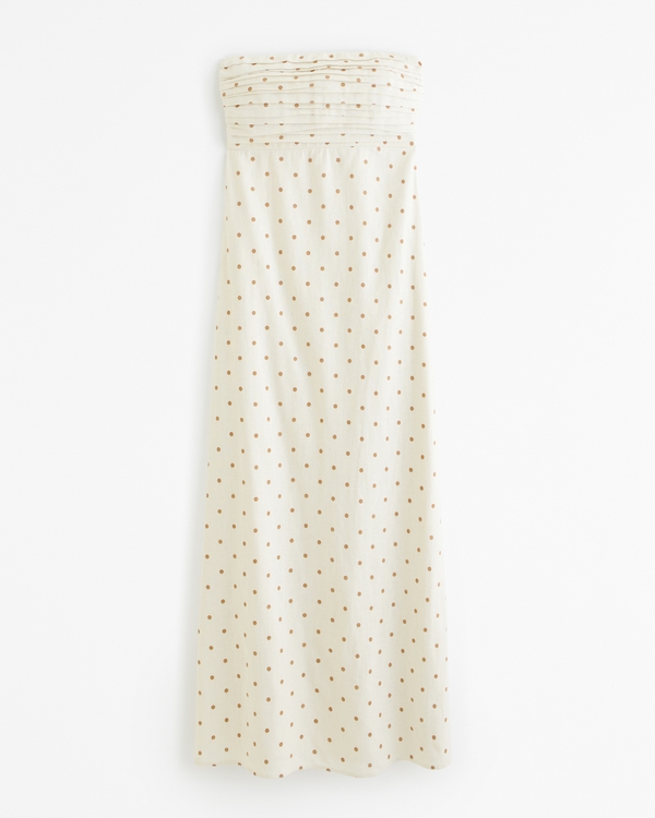 Emerson Strapless Linen-Blend Maxi Dress, Brown Dot