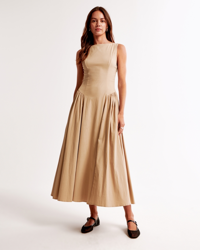 sachin and babi light blue dress Khaite Lynette Drop-Waist Midi Dress