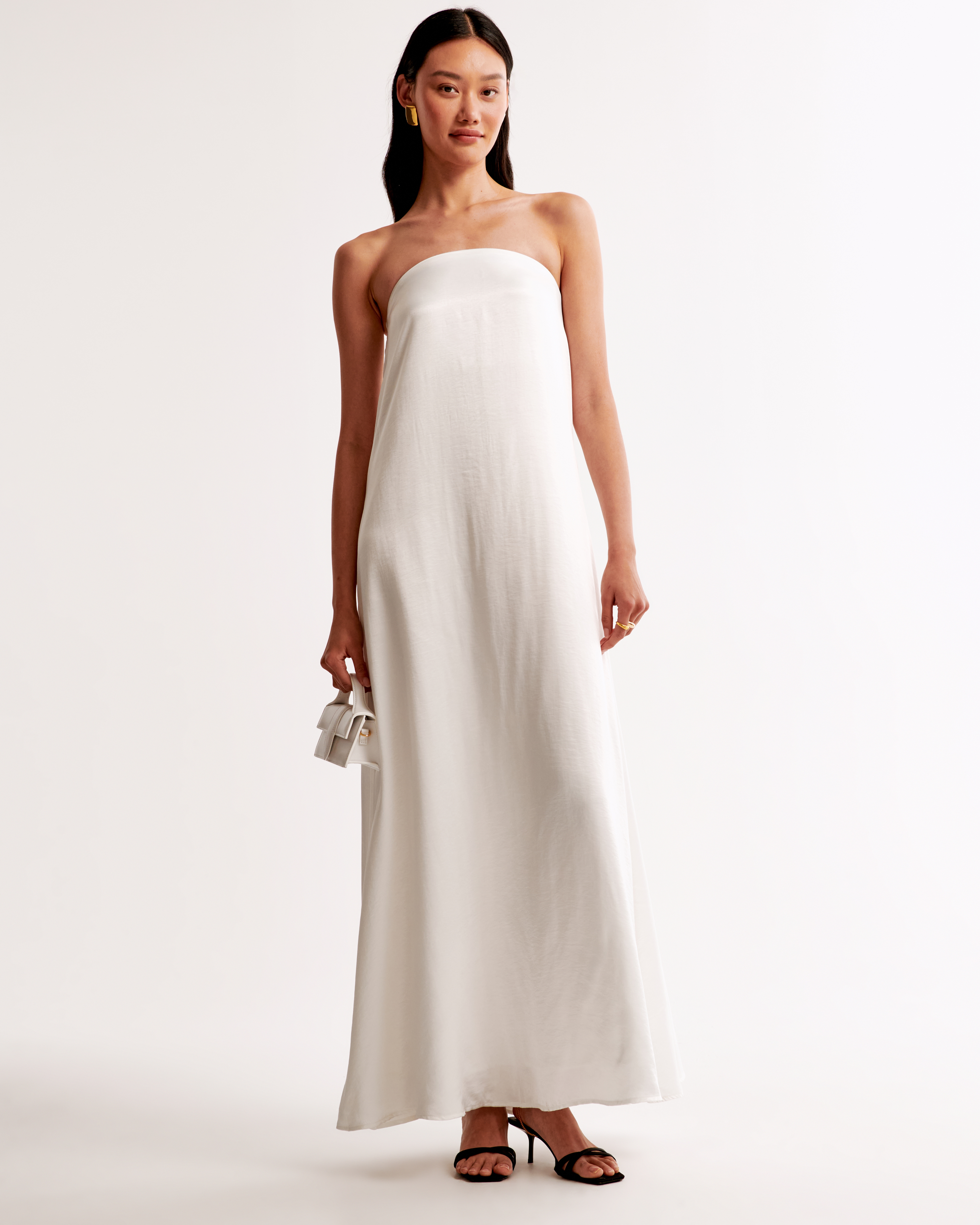 Abercrombie & Fitch Strapless Trapeze Maxi Dress In White