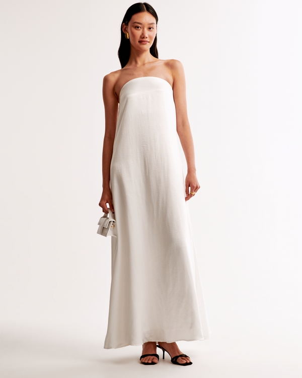 Strapless Trapeze Maxi Dress, Pearl