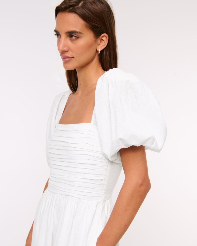 Emerson Linen-Blend Puff Sleeve Midi Dress