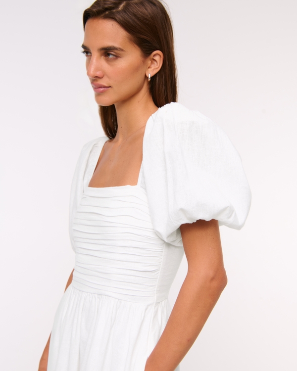 The A&F Emerson Linen-Blend Puff Sleeve Midi Dress, White view 2