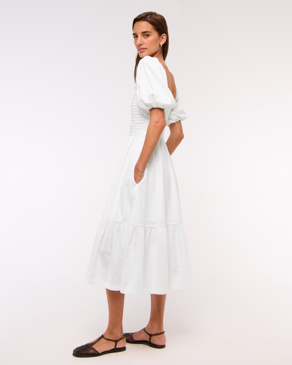 Emerson Linen-Blend Puff Sleeve Midi Dress