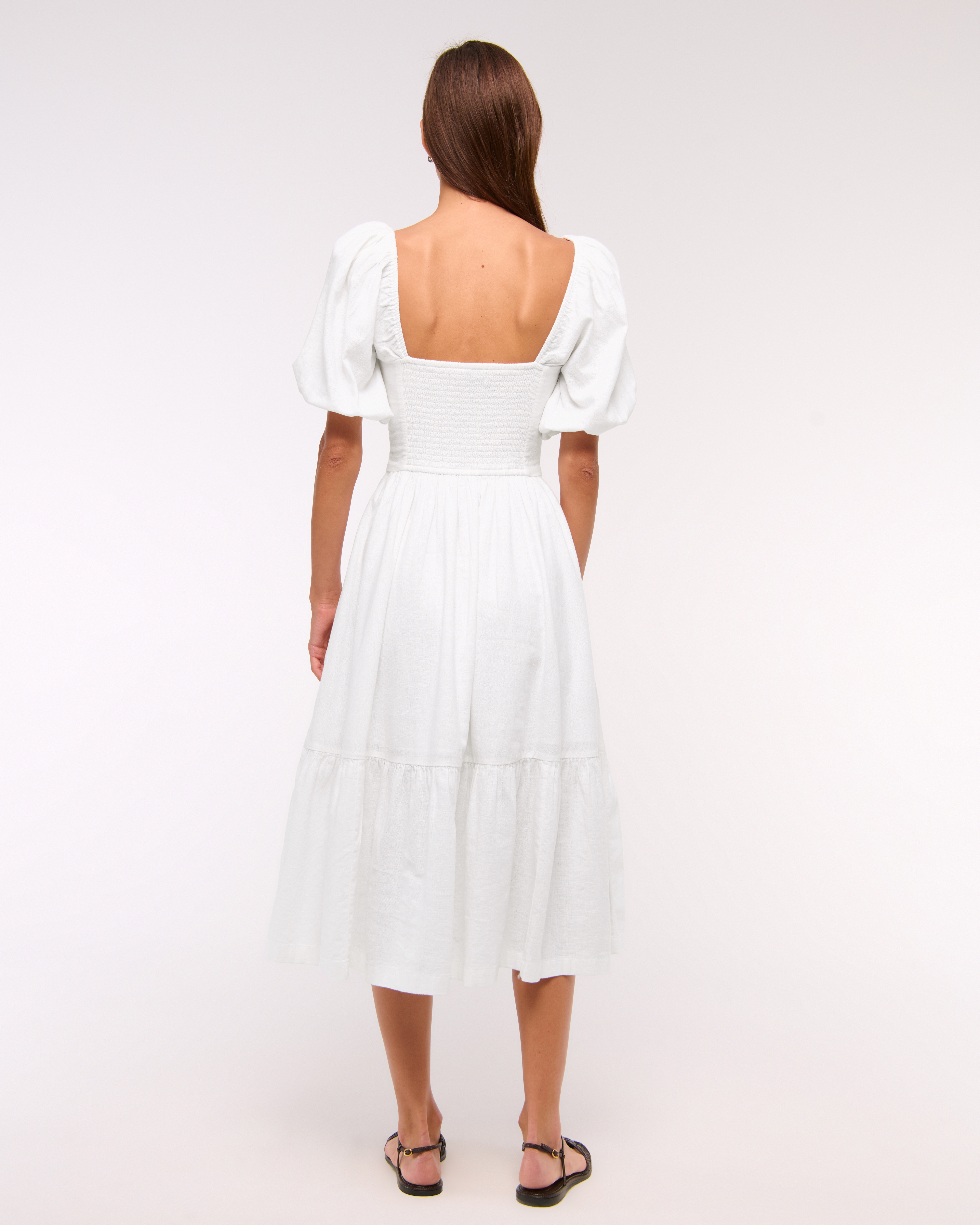 Women's The A\u0026F Emerson Linen-Blend Puff Sleeve Midi Dress | Women's Dresses  \u0026 Jumpsuits | Abercrombie.com