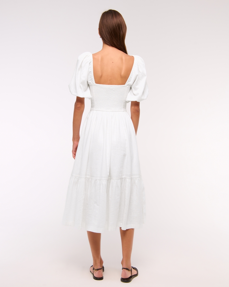 Emerson Linen-Blend Puff Sleeve Midi Dress