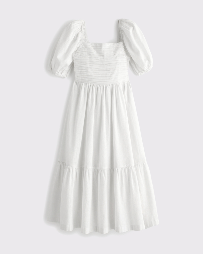 Emerson Linen-Blend Puff Sleeve Midi Dress