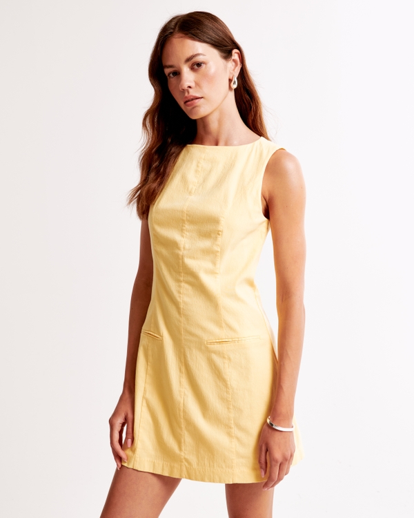 High-Neck Stretch Mini Dress, Sunny Yellow