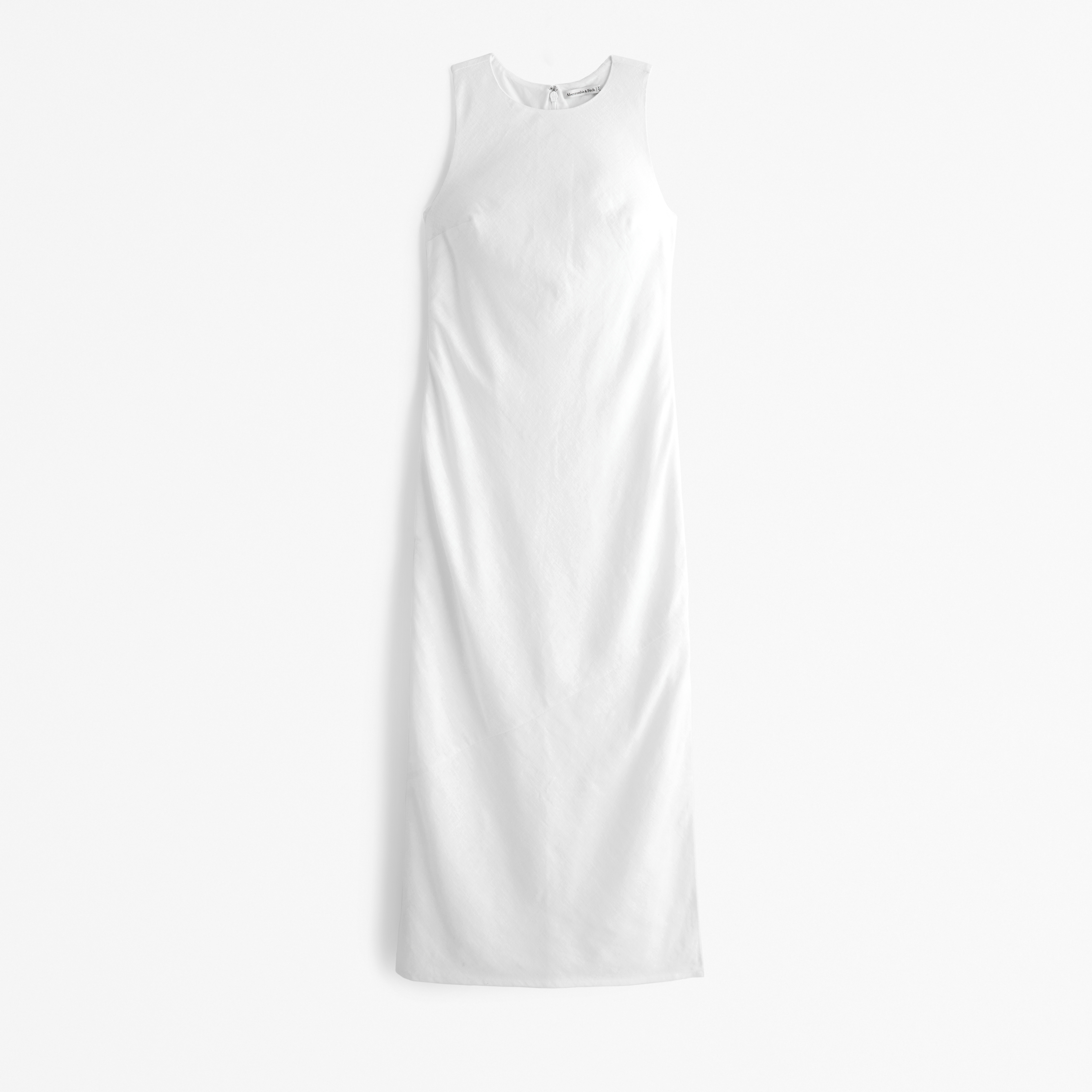 Abercrombie & Fitch High-neck Linen-blend Maxi Dress In White