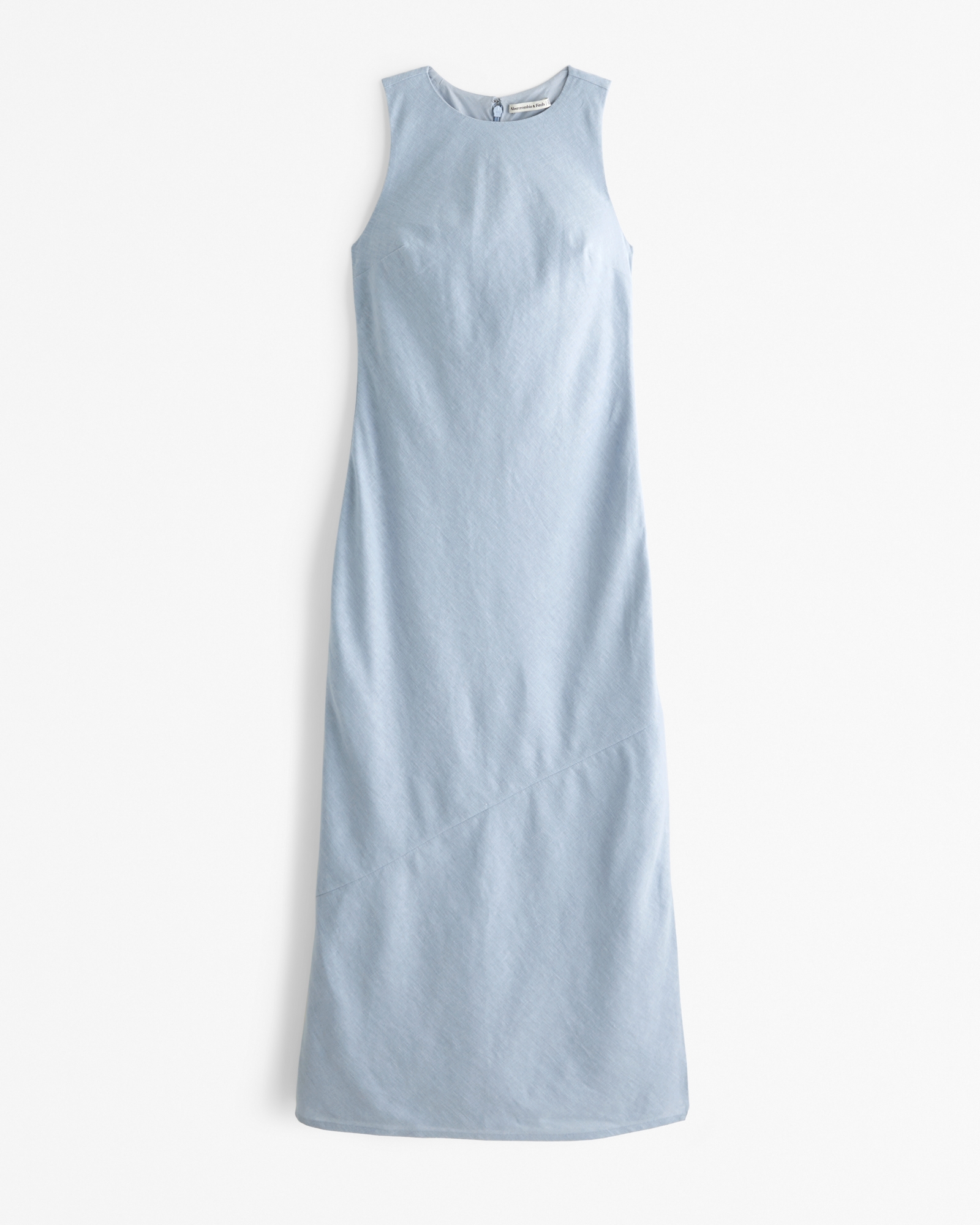 High-Neck Linen-Blend Maxi Dress