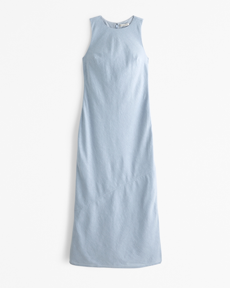 Linen-Blend Belted Midi Dress