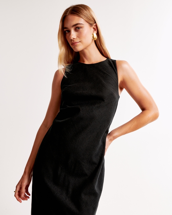 knee length dresses for ladies Linen V Neck Dress Persimmon / Small