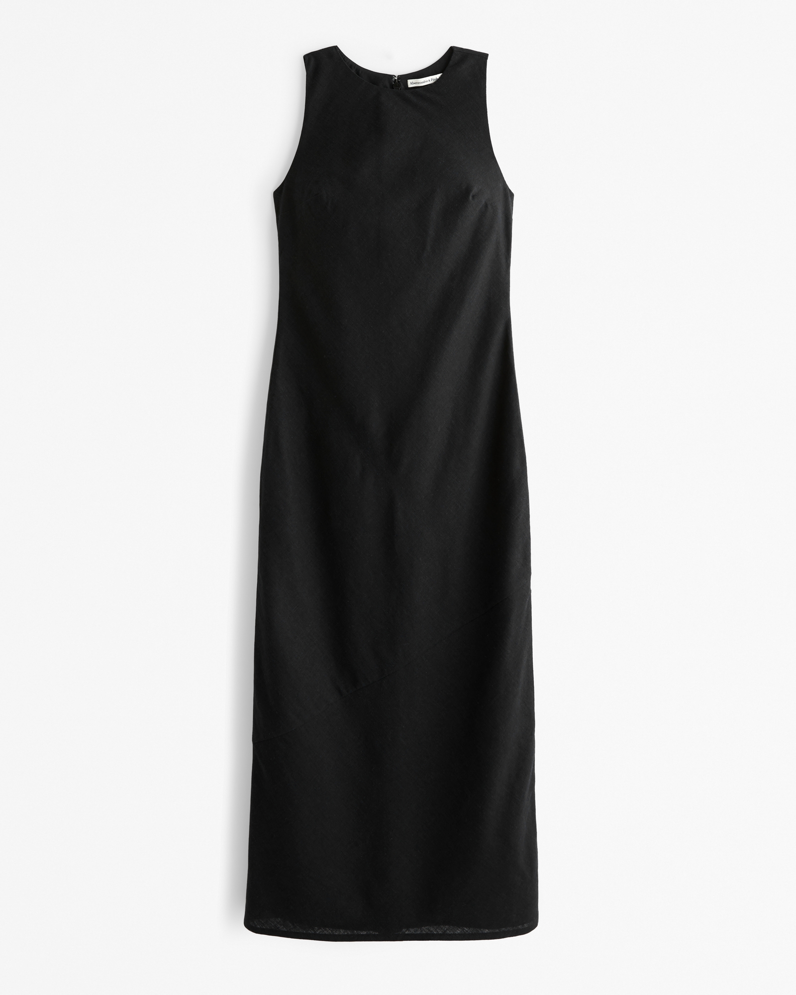 High-Neck Linen-Blend Maxi Dress