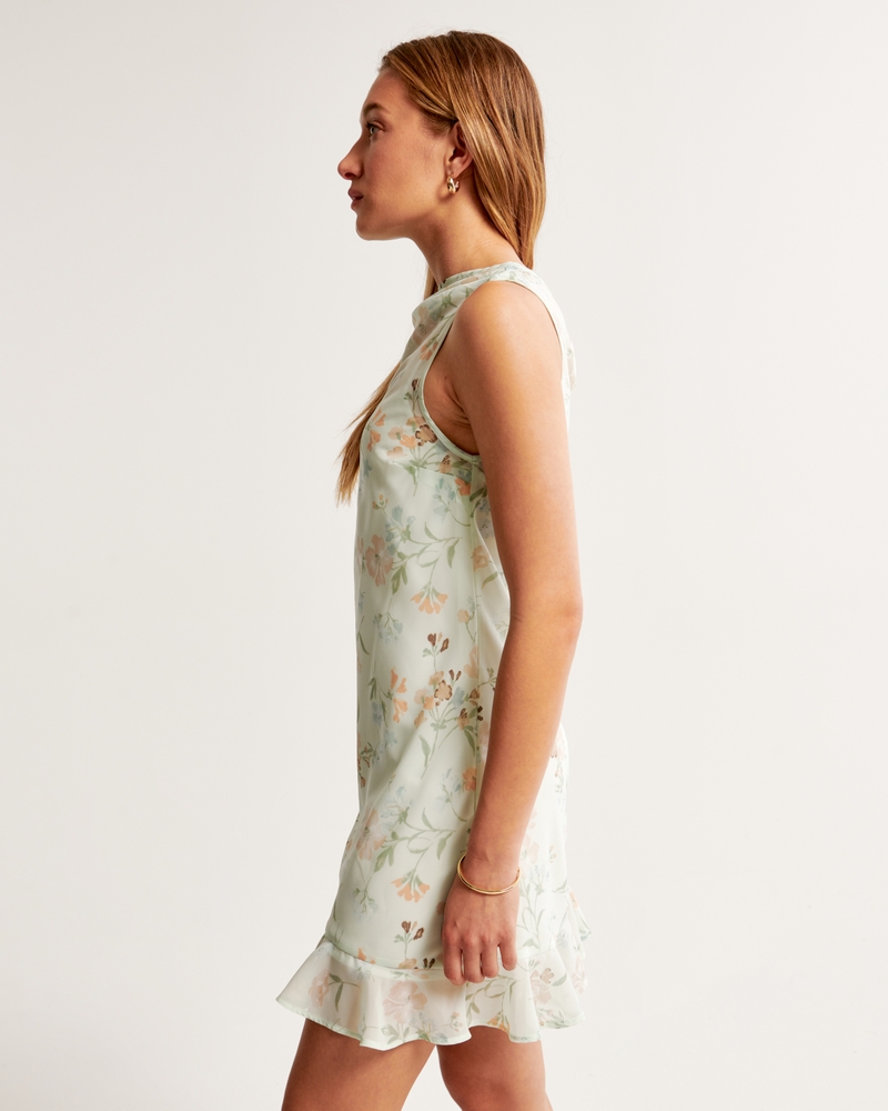 High-Neck Chiffon Mini Dress
