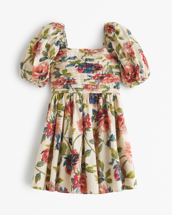 Emerson Waisted Poplin Mini Dress, Cream Floral