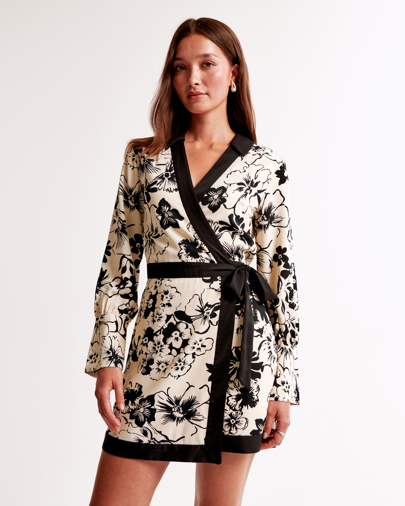 Long-Sleeve Wrap Mini Dress