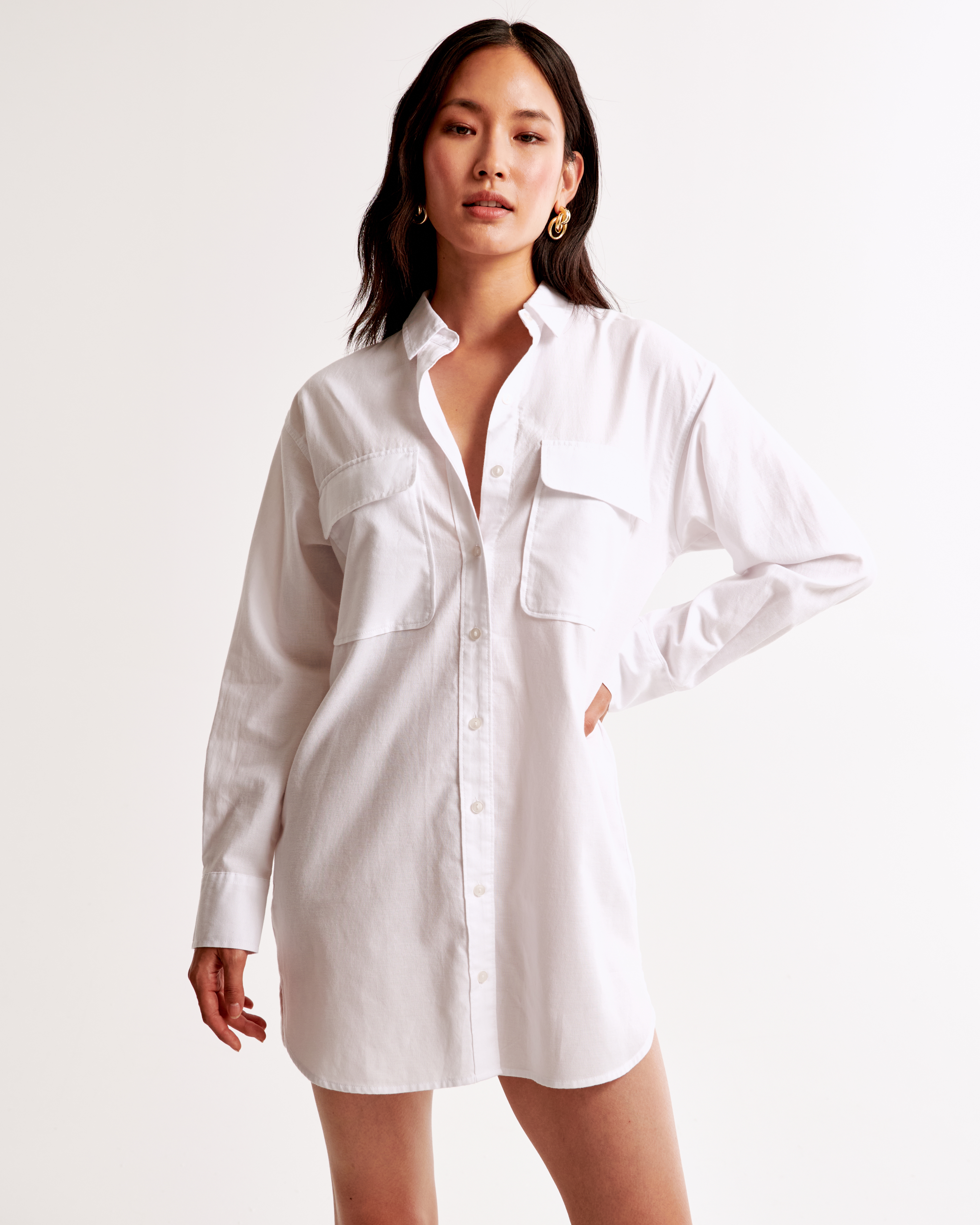 Women s Oxford Mini Shirt Dress in White Size XL Petite Abercrombie Fitch