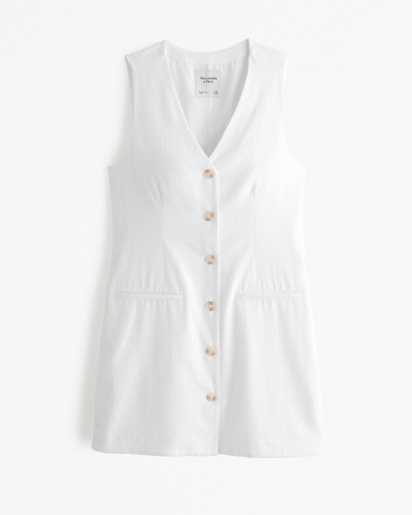 The A&F Mara Linen-Blend Vest Mini Dress, White view 1