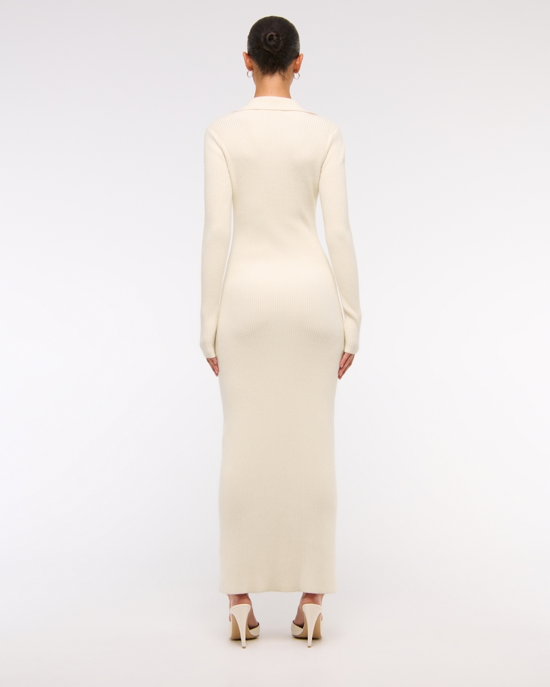 Long-Sleeve Collared Midi Sweater Dress