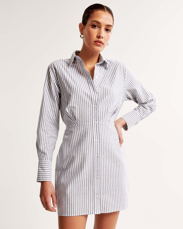 Relaxed Mini Shirt Dress, Navy Stripe
