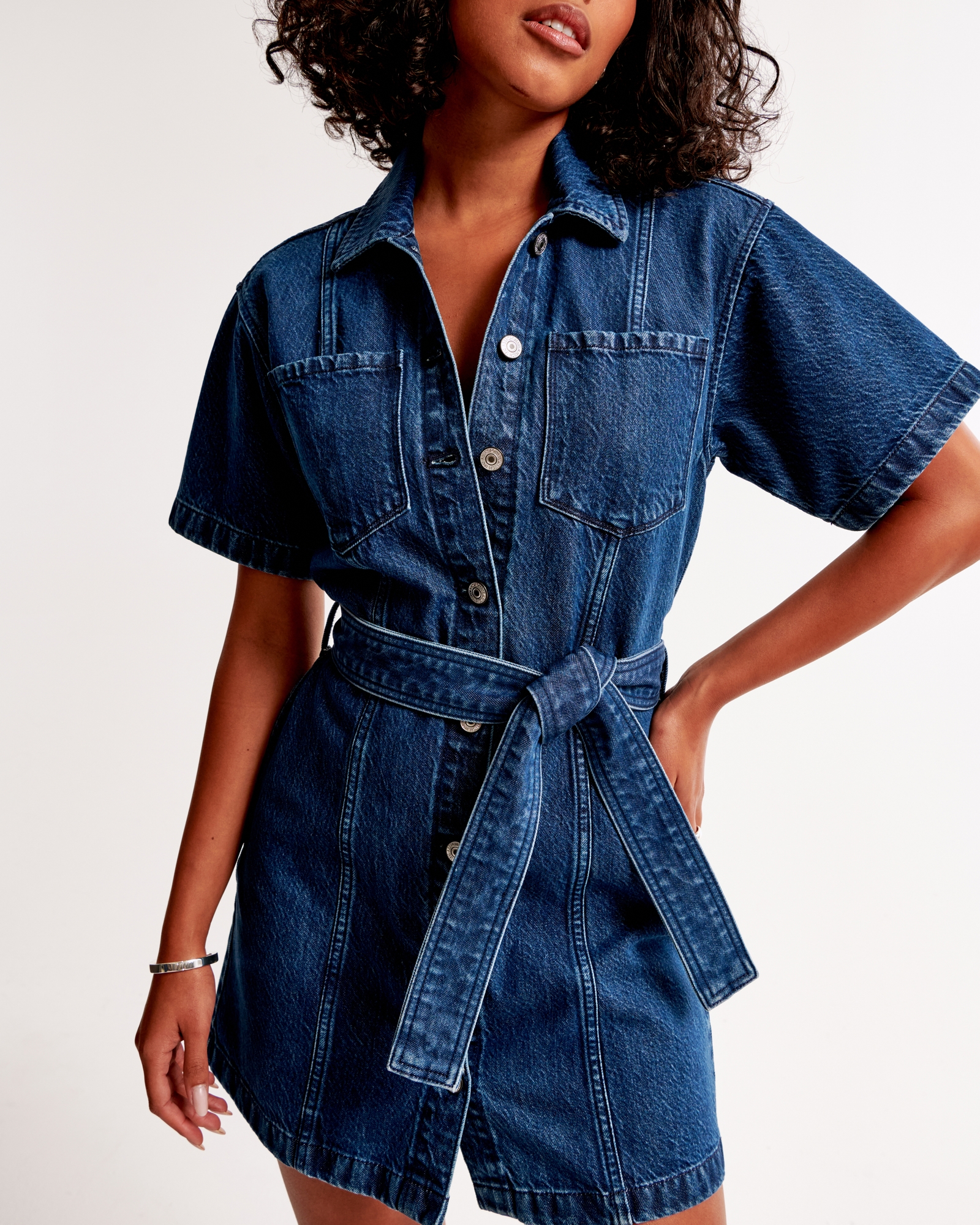 Short-Sleeve Denim Shirt Dress