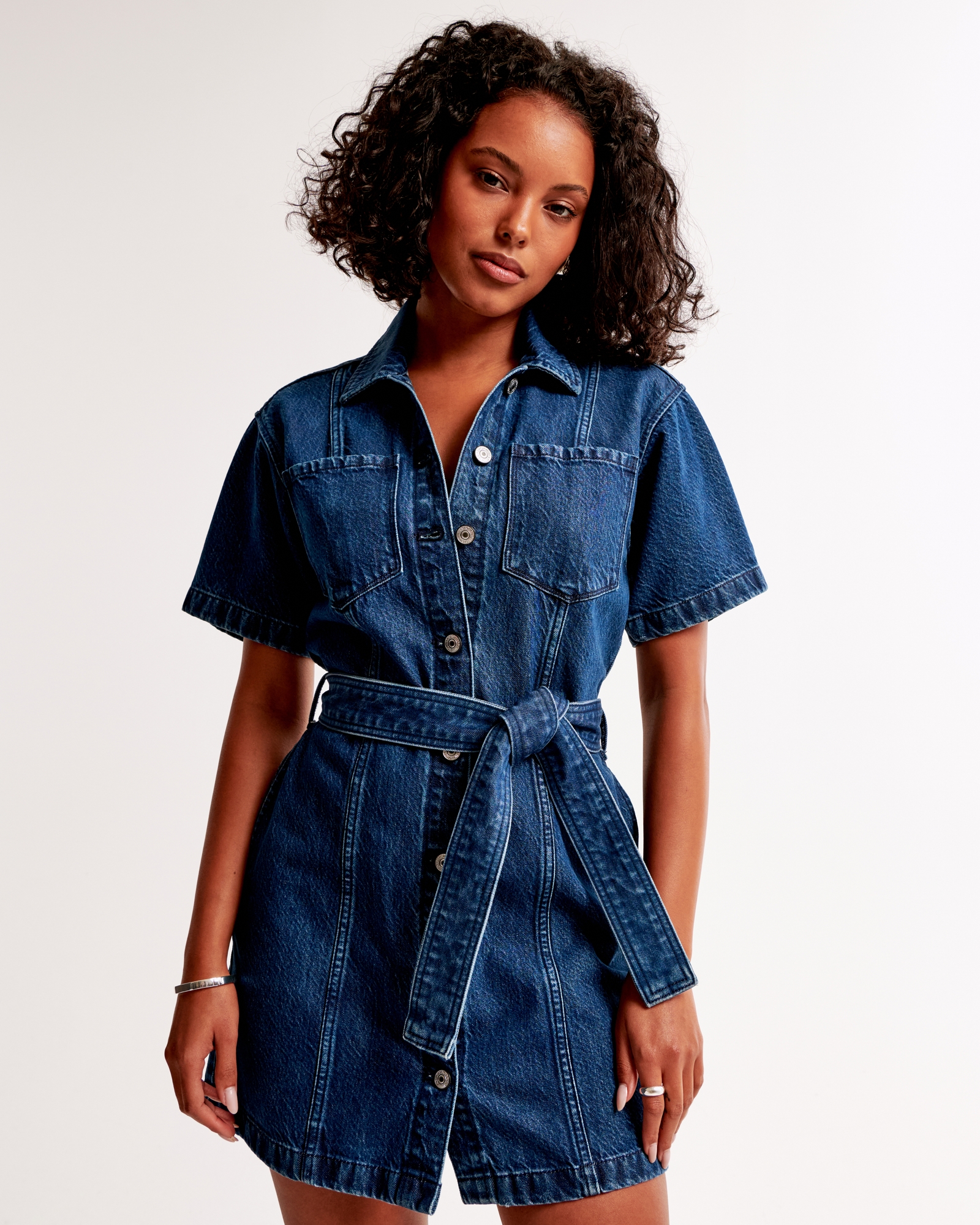 Short-Sleeve Denim Shirt Dress